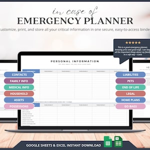 Emergency Kit Excel Template Emergency Planner Sheets Excel In Case Of Emergency Template Sheets Printable Emergency Binder Template Excel