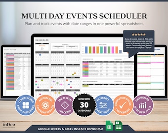 Events Template Excel Schedule Calendar Events Planner Tracker Events Schedule Events Calendar Spreadsheet Monthly Schedule Template Excel