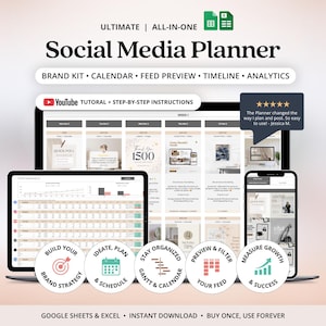 Social-Media-Content-Planer-Vorlage (Google Sheets) | Monatlicher Content-Kalender (Excel) | Social-Media-Planer-Vorlage für Kleinunternehmen