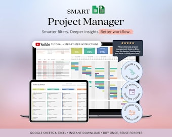 Mall för projektplanerare Projektledningsspårningsark Gantt-schema Google Sheets Kanban-tavla Företagsprojektkalender Teamuppgiftsspårare