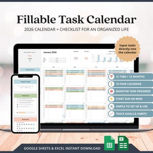 Task Calendar 2026 Task Tracker Printable