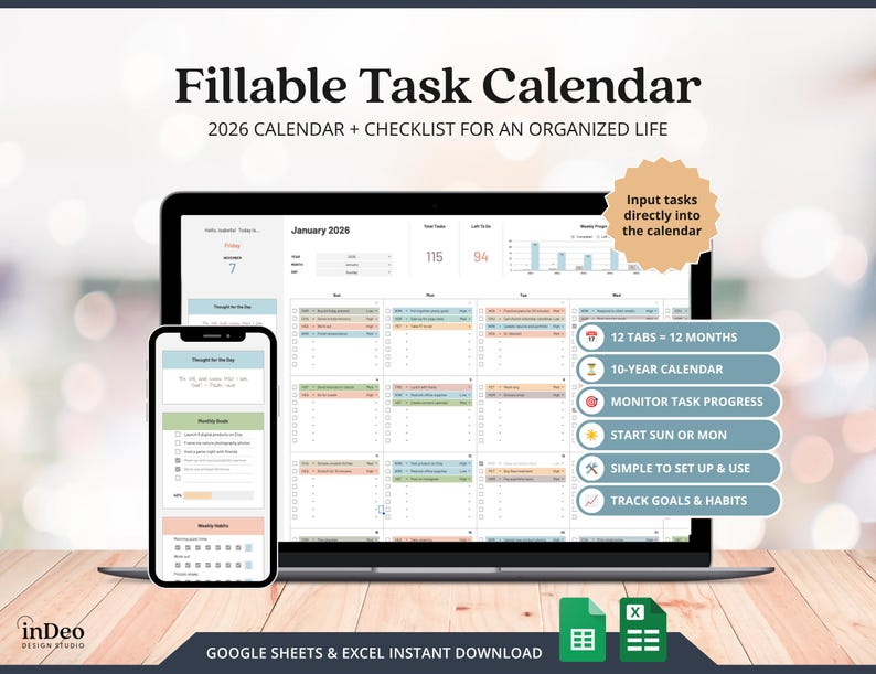 Task Calendar 2026 Task Tracker Printable