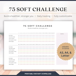 75 Soft Challenge Tracker PDF Download Instruction Template Canva Editable Template For Fitness Challenge Tracker Daily Fitness Planner