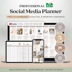 Planerare för sociala medier Planerare och kalender för innehåll för sociala medier Kalender för hantering av sociala medier Digital innehållsplanerare Kalkylblad