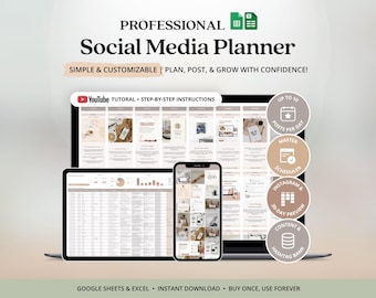 Social Media Planner Social Media Content Planner And Calendar Social Media Management Calendar Digital Content Planner Spreadsheet