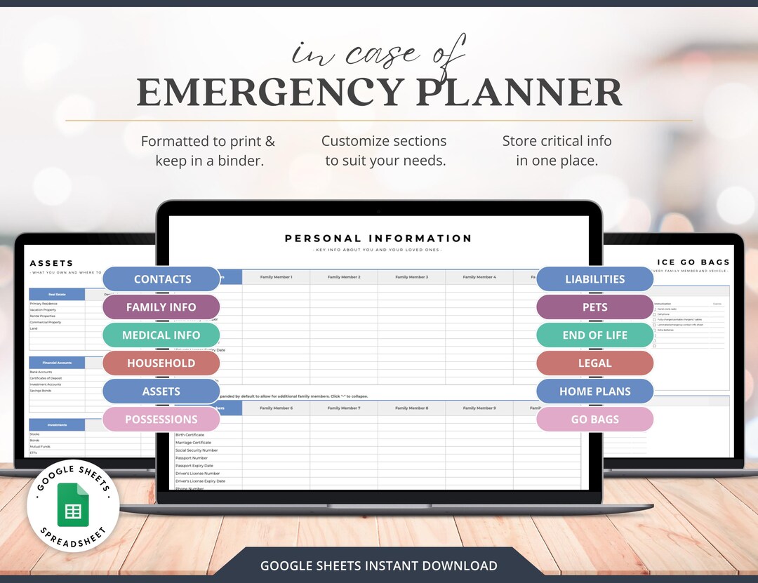 In Case of Emergency Planner Templates Printable Google Sheets End of ...