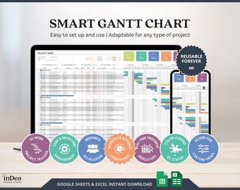 Plantillas de diagramas de Gantt de Excel para seguimiento de gestión de proyectos para empresas, seguimiento de proyectos, hoja de cálculo de Google, seguimiento de tareas, hoja de planificación diaria de Excel