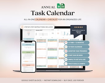 Task Tracker Excel Google Spreadsheets For Busy Moms 2027 Calendar Printable Task List Weekly Habit Tracker Annual Monthly Goals Planner