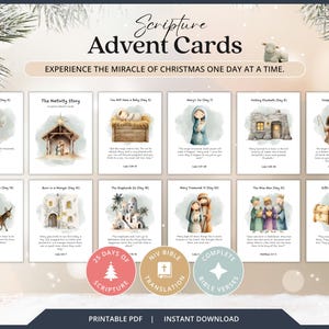 Advent Calendar Cards for Kids, Christmas Scripture Cards Printable, Nativity Story Bible Verse Cards, Christian Advent for Families