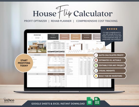 House Flipping Calculator Profit And Loss Template Investment Tracker Real Estate Fix and Flip Calculator House Flipping Spreadsheet
