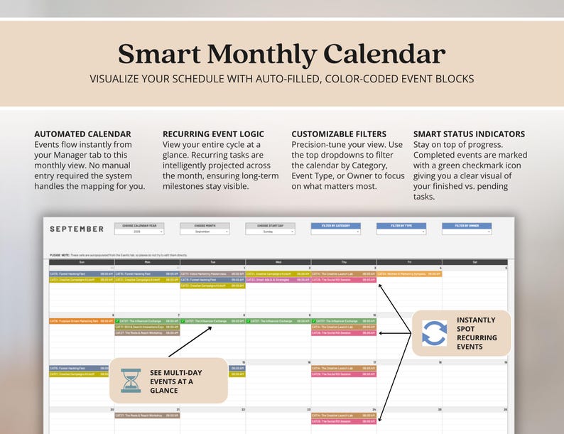 Recurring Task Manager Excel Event Calendar Spreadsheet Google Sheets ...
