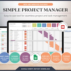 Projectbeheersjabloon Google-spreadsheet Projectplanner Kleine bedrijven Spreadsheettracker Gantt-diagram Google Spreadsheets Kalender Kanbanbord