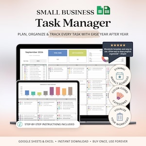 Small Business Task Manager Spreadsheet Excel Google Sheets Marketing Calendar Template Project Management Planner Business Tracker