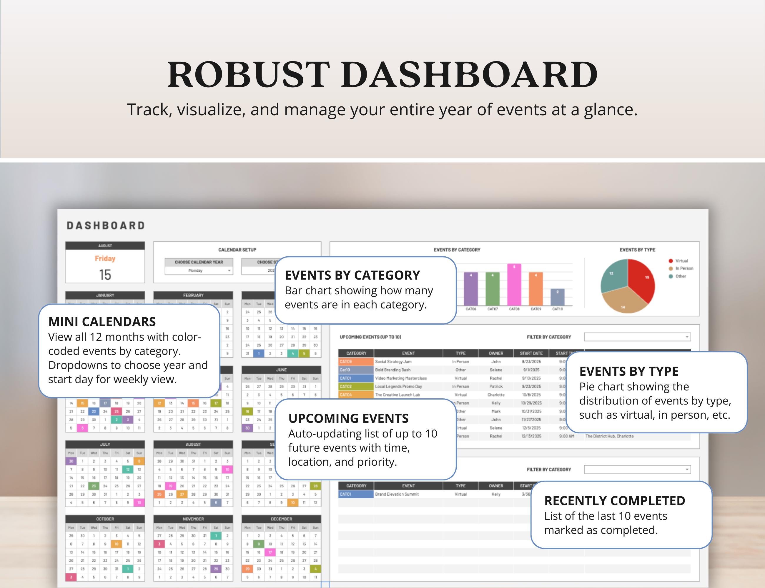 Events Template Excel Schedule Calendar Events Planner Tracker Events ...