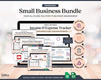 Small Business Bundle Bookkeeping Business Social Media Planner Content Calendar Journal Project Management Client Tracker Google Sheets