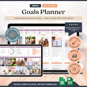 Goal Planner Google Sheets Smart Goal Tracker Spreadsheet Goal Setting Planner Vision Board Inspiration 2026 New Years Resolution Template