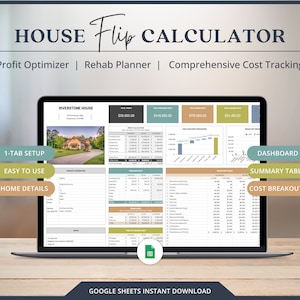 Investeringstracker Google Spreadsheets Budget House Flipping Calculator Home Renovatie Planner Winstcalculator Remodelleren Sjabloon Budgetanalyse
