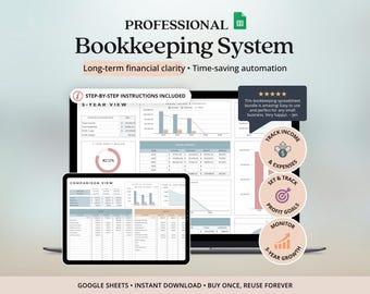 Business Bookkeeping Spreadsheet Template Income and Expenses Tracker Spreadsheet Expenses Profit Tracker Google Sheets Month Annual 5-year