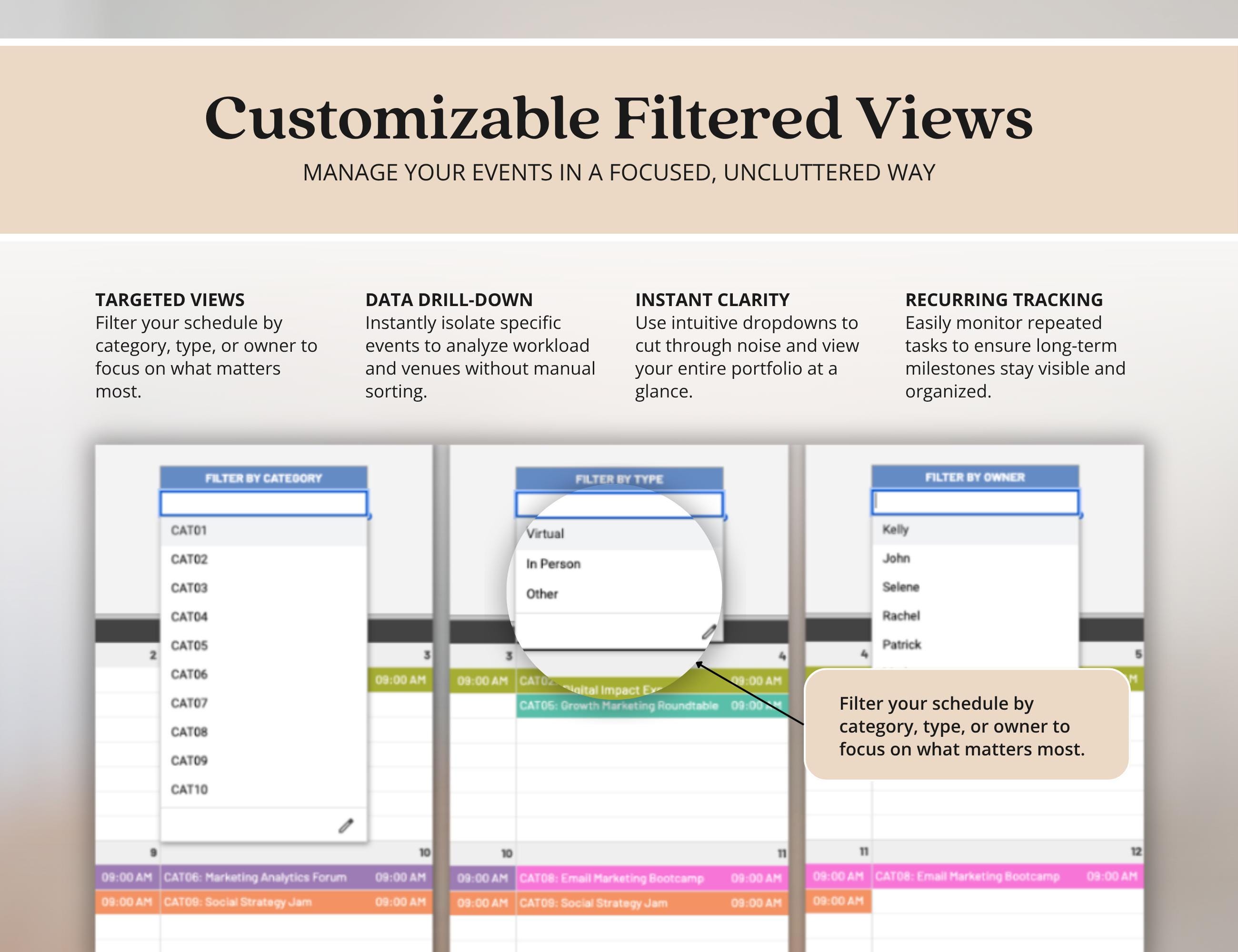 Recurring Task Manager Excel Event Calendar Spreadsheet Google Sheets ...