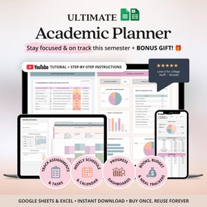 Assignment Tracker Excel Academic Planner Template ADHD Online Student Planner Excel Book Tracker Spreadsheet 2026 Weekly College Planner