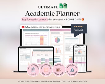 Assignment Tracker Excel Academic Planner Template ADHD Online Student Planner Excel Book Tracker Spreadsheet 2026 Weekly College Planner