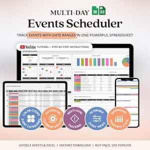 Events Template Excel Schedule Calendar Events Planner Tracker Events Schedule Events Calendar Spreadsheet Monthly Schedule Template Excel
