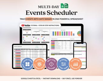 Events Template Excel Schedule Calendar Events Planner Tracker Events Schedule Events Calendar Spreadsheet Monthly Schedule Template Excel