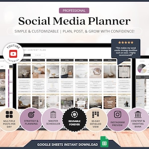 Planificador de contenido para redes sociales Hoja de cálculo de Google Plantilla de gestión de redes sociales Planificador de contenido digital Planificador de redes sociales para TDAH Marketing