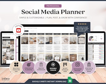 Social Media Content Planner Google Sheet Social Media Management Template Digital Content Planner ADHD Social Media Planner Marketing