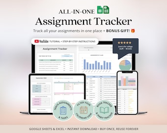Student Planner Digital College Assignment Tracker Study Planner Template Monthly Class Schedule Assignment Planner Excel Google Sheets