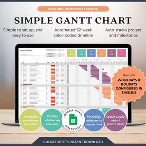 Gantt-diagram Google Spreadsheets-projecttaaktracker Gantt-project Google-spreadsheet Projecttijdlijntrackersjabloon Digitale taaktracker-spreadsheet