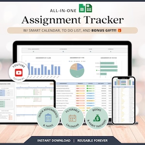 Student Planner Digital College Assignment Tracker Study Planner Template Monthly Class Schedule Assignment Planner Excel Google Sheets