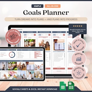 Planejador de Metas Digital para TDAH, Modelo de Quadro de Visão Motivacional, Planilhas Google, Rastreador de Tarefas e Metas, Quadro de Visão Imprimível, Planejador Pessoal