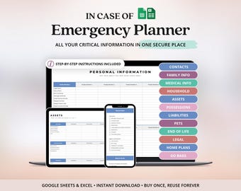 In Case Of Emergency Planner Templates Printable Google Sheets End Of Life Binder Notebook Template For Planning Emergency Binder Printable