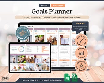Målspårning Google Sheets Enkel målplanerare Kalkylblad Mall för SMART målsättning Vision Boarding Nyårslöftesplanerare 2026