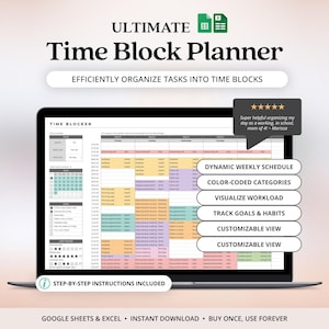 ADHD Weekly Daily Hourly Time Blocking Planner Task Tracker Excel Template Google Sheets Excel Daily Weekly Work Schedule Template