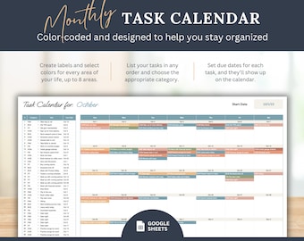 Calendario 2024, Calendario de tareas Calendario inteligente codificado por colores, Plantilla de hojas de Google del planificador de objetivos, Planificador de calendario digital