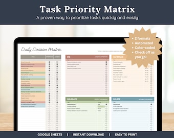 Todo List Digital Productivity Planner and Priority Matrix for Small Business Google Sheets ADHD Planner Digital Task Tracker Template