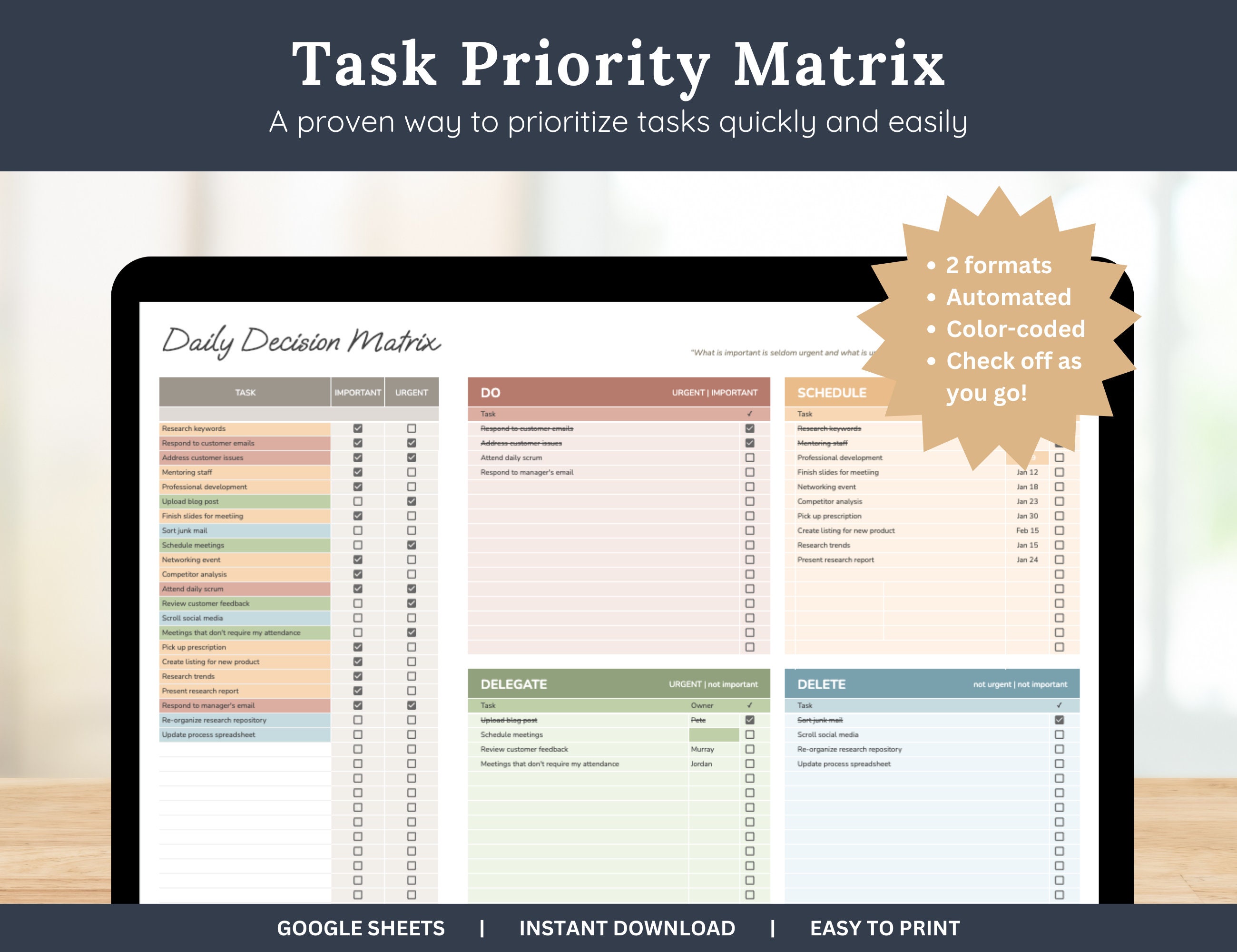 Todo List Digital Productivity Planner and Priority Matrix for Small ...