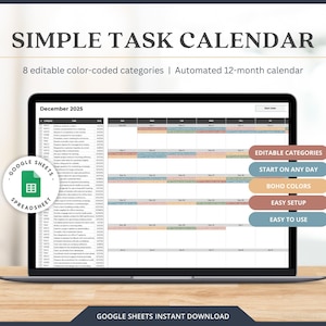 2025 Kalender Aufgabenkalender Farbcode Smart Kalender Zielplaner Google Sheets Vorlage Digitaler Kalender Planner Printable Monatliche Aufgaben