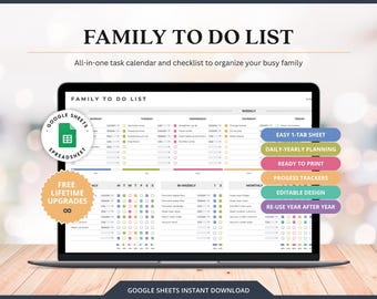 Family Chore Chart Cleaning Planner ADHD To Do List Google Sheets Tracker Task Organizer Printable Daily Weekly Monthly To Do List Tracker