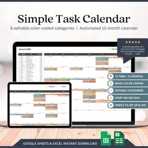 Calendario 2026, Calendario delle attività, Calendario intelligente con codifica a colori, Pianificatore di obiettivi, Modello di Fogli Google, Calendario digitale, Pianificatore di attività mensili stampabili