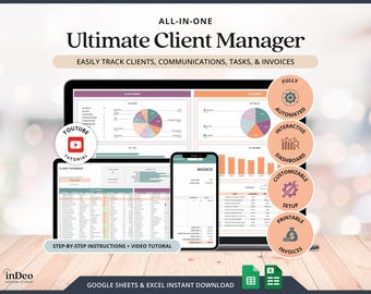 Monitoraggio clienti Excel CRM per piccole imprese Fogli Google Modello di monitoraggio clienti Generatore di monitoraggio fatture Foglio di monitoraggio attività Registro delle comunicazioni