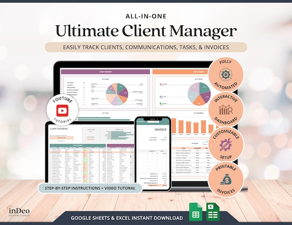 Client Tracker Excel Small Business CRM Google Sheets Client Tracker Template Invoice Tracker Generator Task Tracker Sheet Communication Log