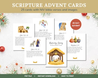 Christian Advent Calendar Cards, Adult Advent Calendar, Advent Calendar for Teens, Advent Calendar for Kids, Advent Activity Cards, PDF