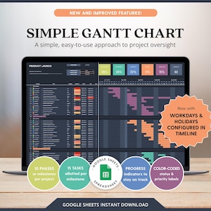 Gantt-Diagramm-Vorlage Google Sheets Projektmanagement-Vorlage Digitale Aufgabenverfolgung Tabelle für kleine Unternehmen
