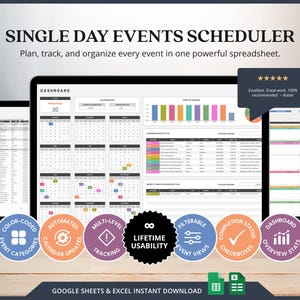 Small Business Events Calendar Spreadsheet Template Schedule Time Management Events Tracker Template Downloadable Calendar Planner Template