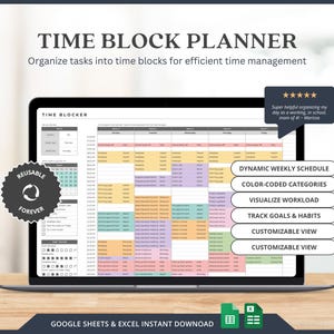 Busy Mom Time Blocker ADHD Weekly Schedule Template For Business Or Personal Time Tracker Spreadsheet Daily Planner Template Digital