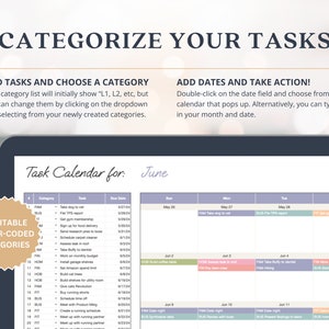 May include: A digital calendar for June with a list of tasks categorized by color. The categories include Family, Business, Fitness, and Home. The calendar is displayed on a computer screen.