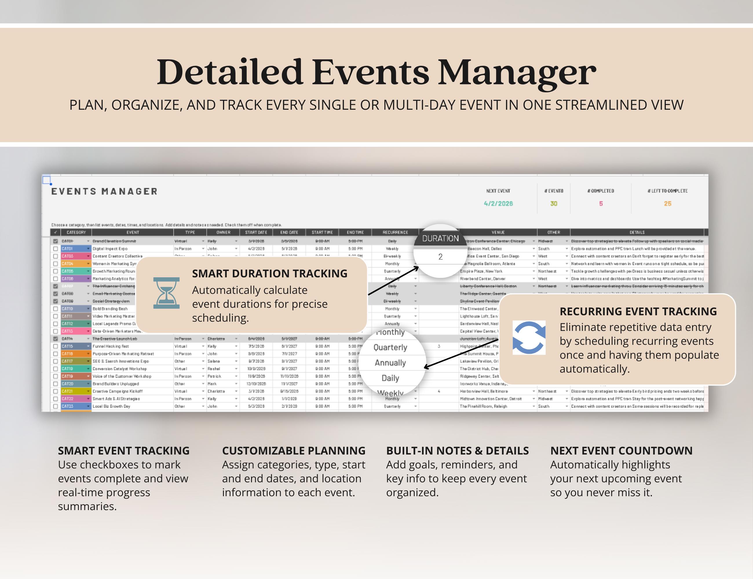 Recurring Task Manager Excel Event Calendar Spreadsheet Google Sheets ...